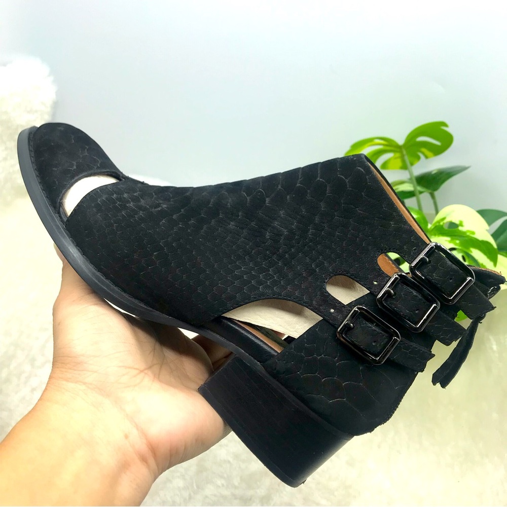 Jeffrey Campbell handmade Ibiza Last black suede snake print ankle boots…